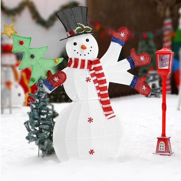 Lighted Snowman Christmas Yard Decorations, Pre-lit 2D Snowman Waving Hands With 170 LED Warm White Lights And Stakes For Xmas Outdoor Holiday Indoor Decor Lighted Holiday Displays