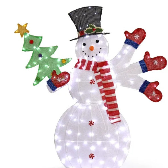 Lighted Snowman Christmas Yard Decorations, Pre-lit 2D Snowman Waving Hands With 170 LED Warm White Lights And Stakes For Xmas Outdoor Holiday Indoor Decor Lighted Holiday Displays