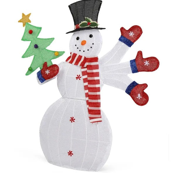 Lighted Snowman Christmas Yard Decorations, Pre-lit 2D Snowman Waving Hands With 170 LED Warm White Lights And Stakes For Xmas Outdoor Holiday Indoor Decor Lighted Holiday Displays